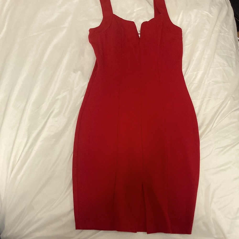 Red Mini Dress With Small Slit